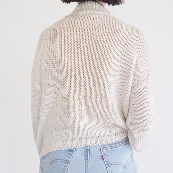 VTG Jamie Scott Cream Navy Cable Knit Fair Isle Sweater Old Money Cabincore M - Picture 2 of 9